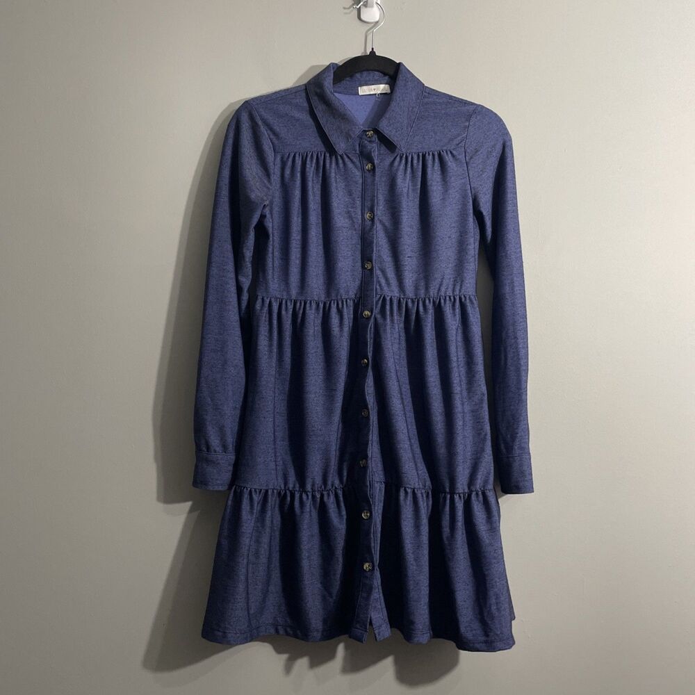 Ultra Flirt Women’s S Blue Button Down Long Sleeve Dress Casual Soft Y2K Indie